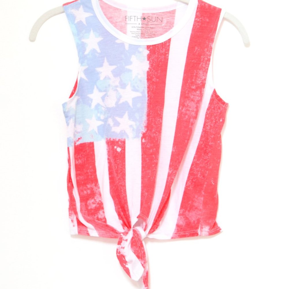 Fifth Sun Stars & Stripes USA Sleeveless Flag Tank Top with Tie - XS